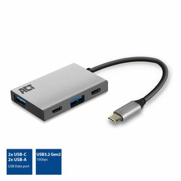 ACT AC7070 | USB-C Hub 4 Port | 2x USB-C & 2x USB-A | SuperSpeed 10 Gbit/s