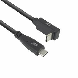 ACT AC7470 | USB 3.2 Gen 2 Kabel | USB-C (recht) naar USB-C (haaks boven/beneden) | 60W | 10Gbps | 0,5m | Zwart